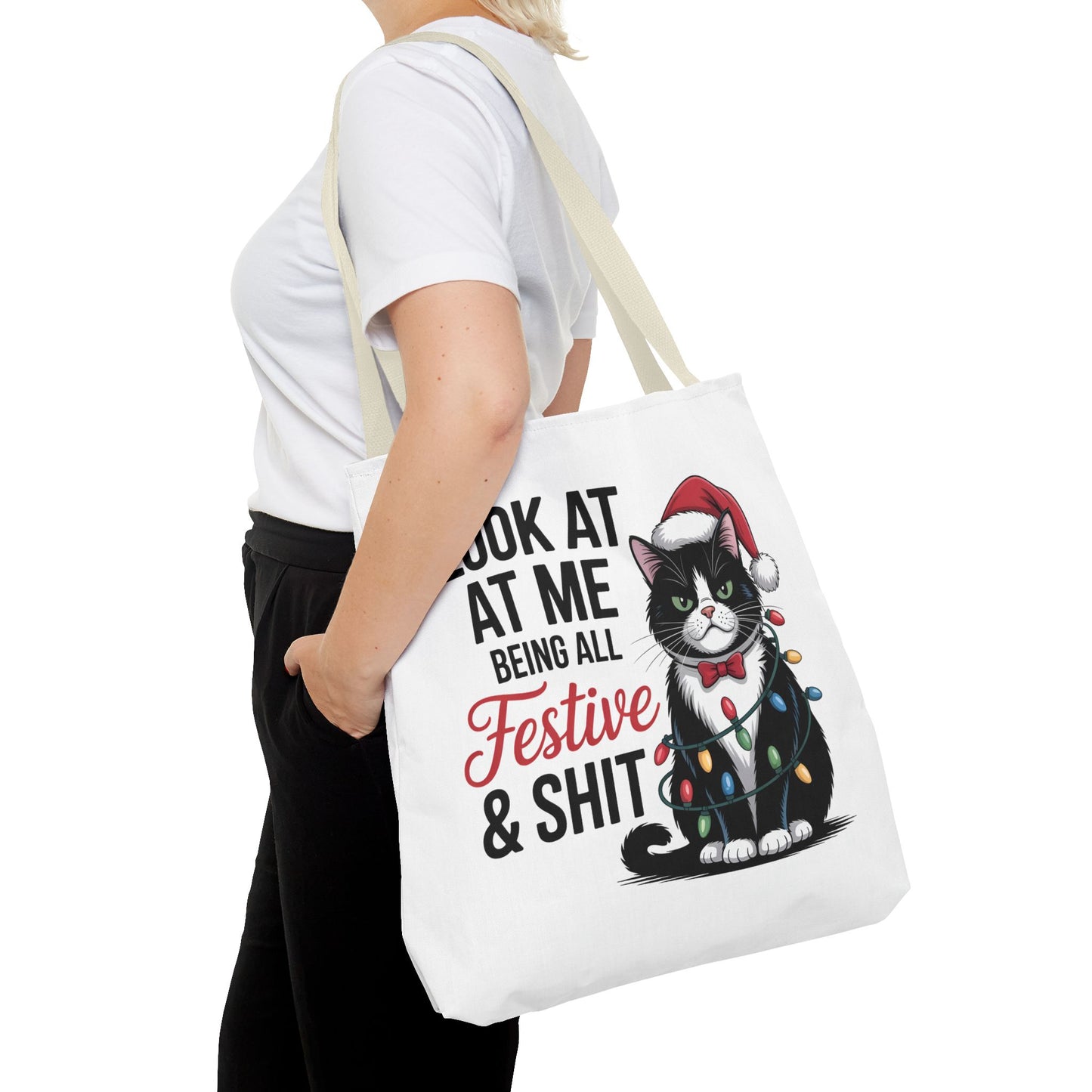 Funny Festive Cat Tote Bag
