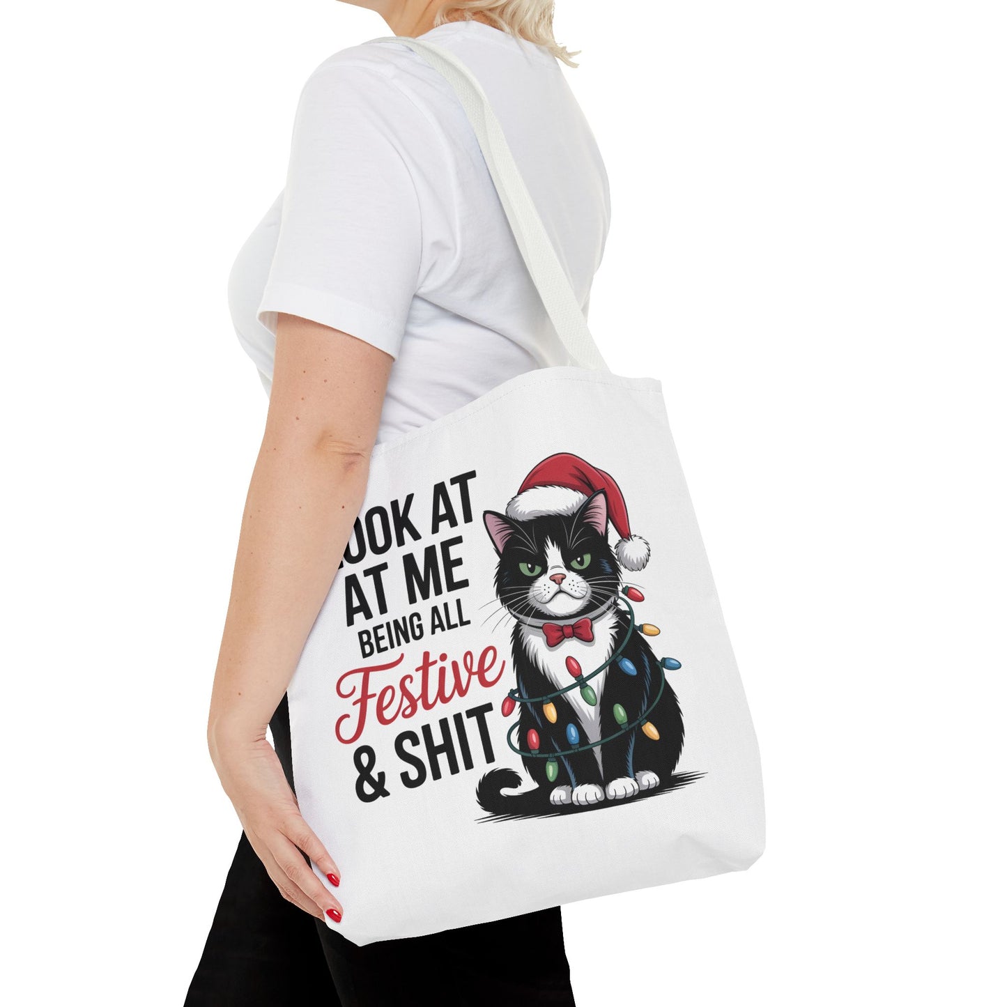 Funny Festive Cat Tote Bag