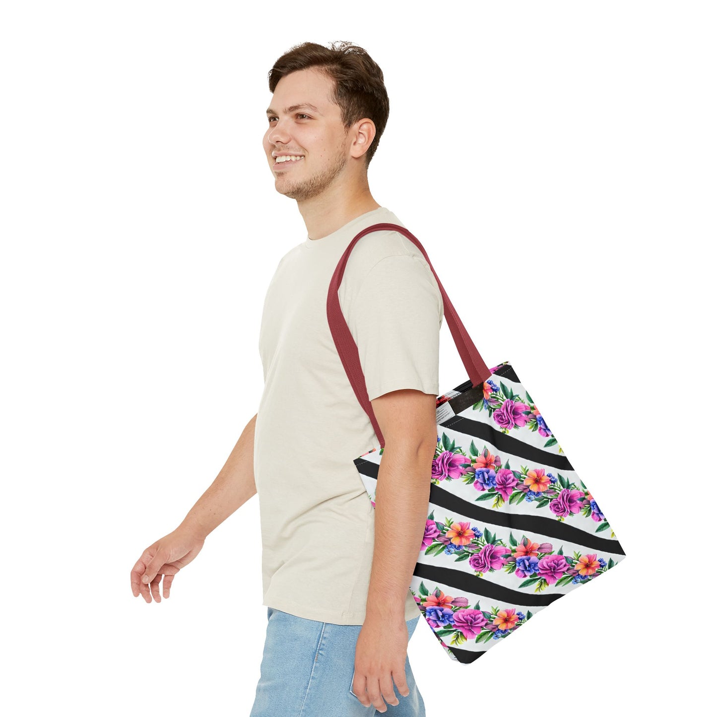 Floral Stripe Tote Bag,