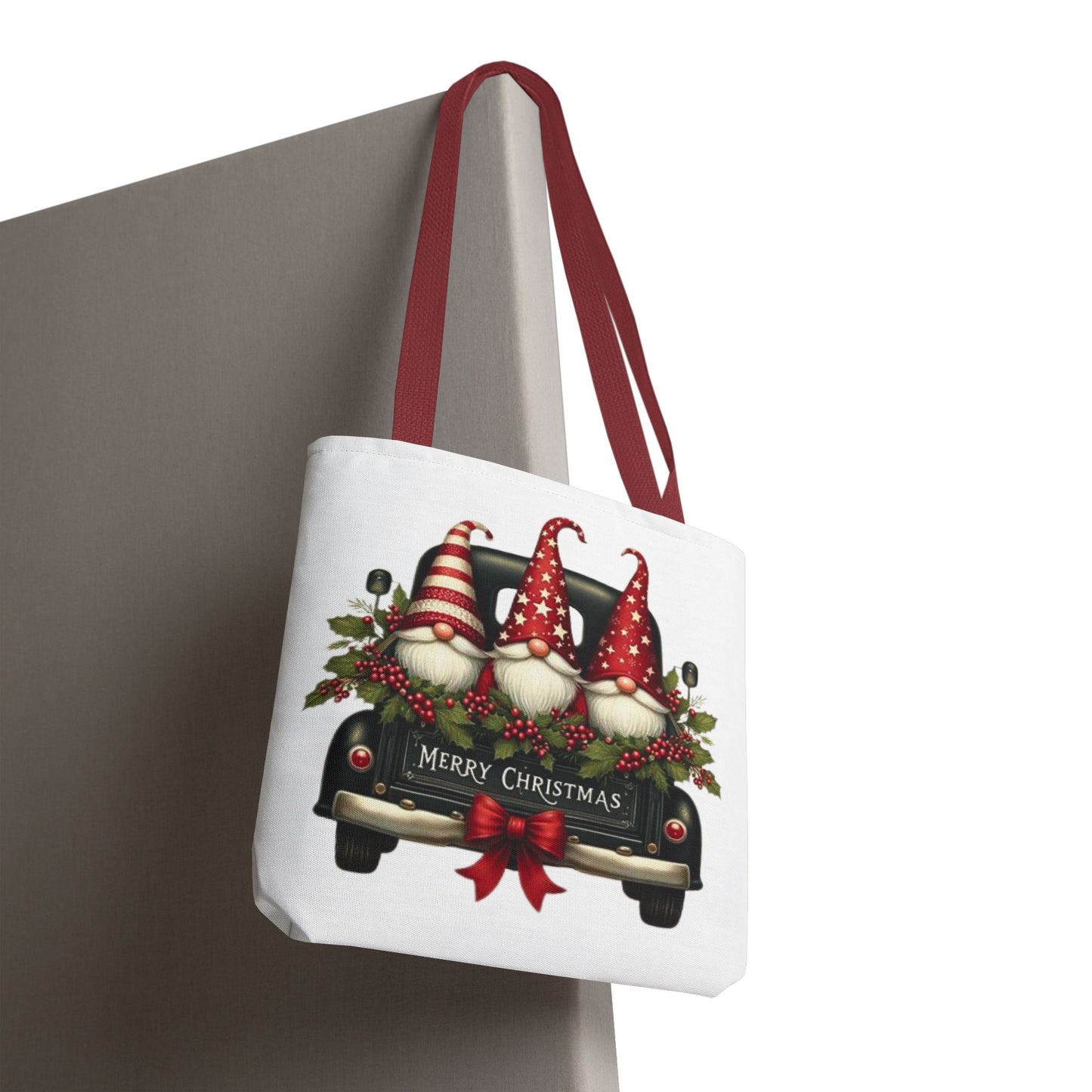 3 Christmas Gnomes in Truck Tote Bag, Fun Holiday Gift