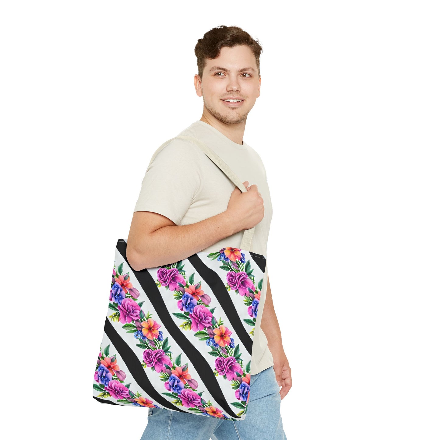 Floral Stripe Tote Bag,