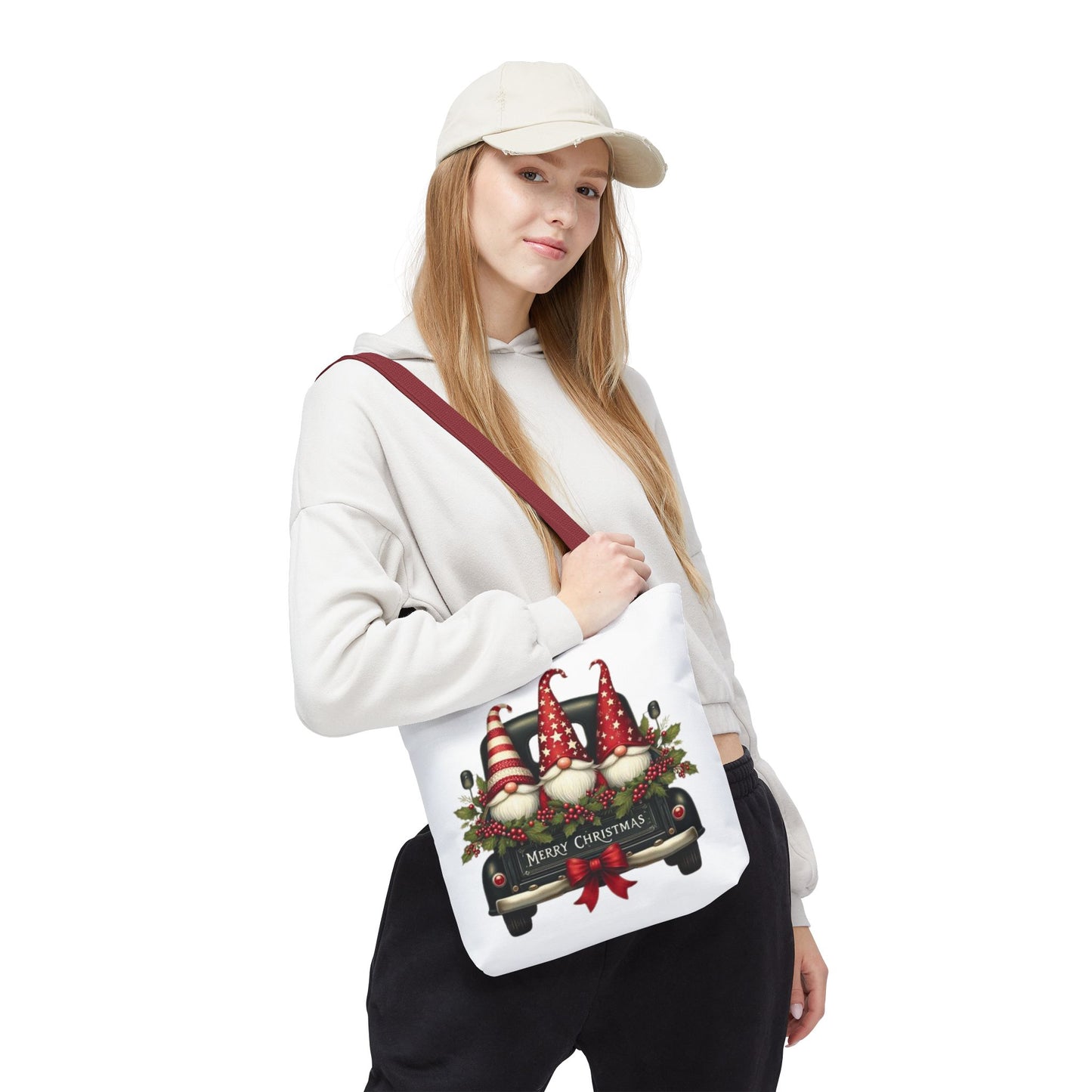 3 Christmas Gnomes in Truck Tote Bag, Fun Holiday Gift