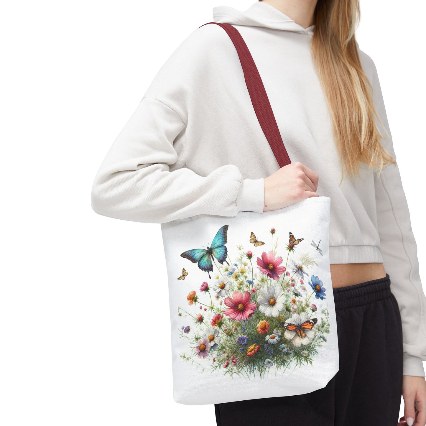 Vibrant Floral Tote Bag, Butterfly Print