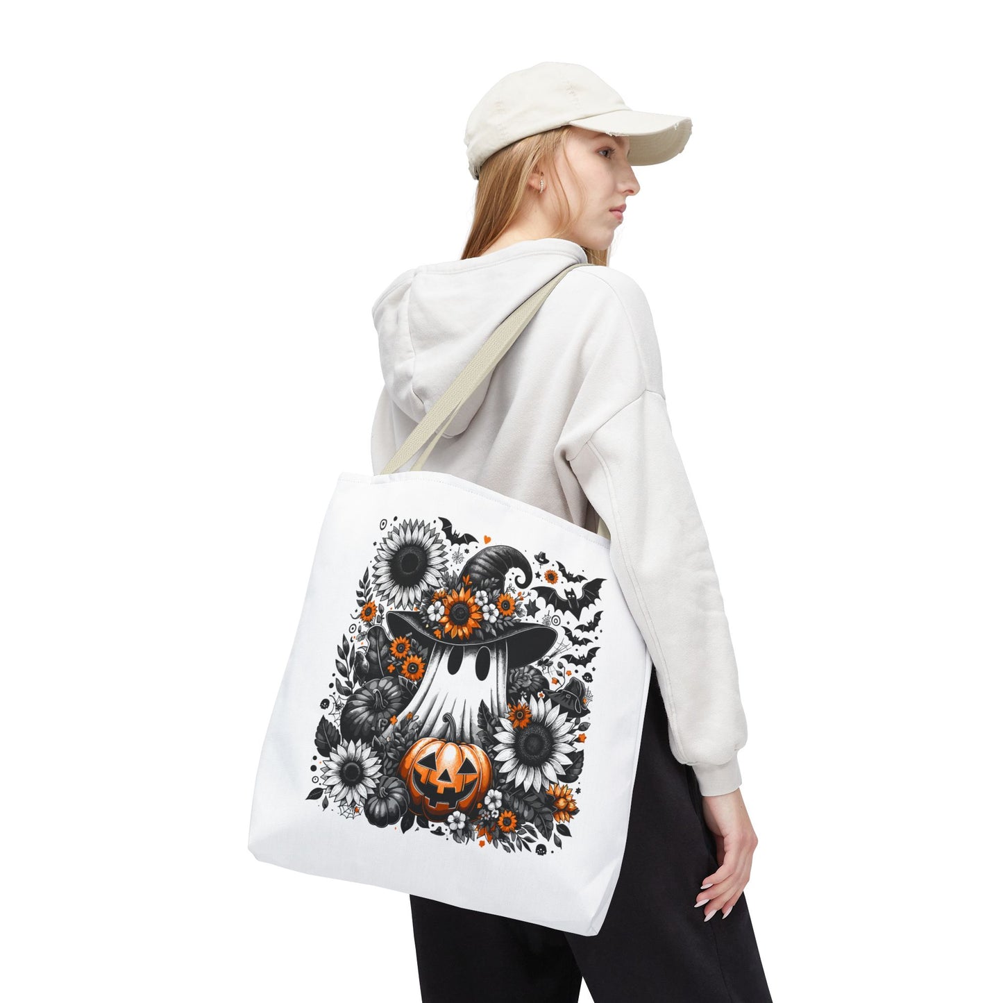 Whimsical Halloween Tote Bag, Pumpkin Ghost Design,