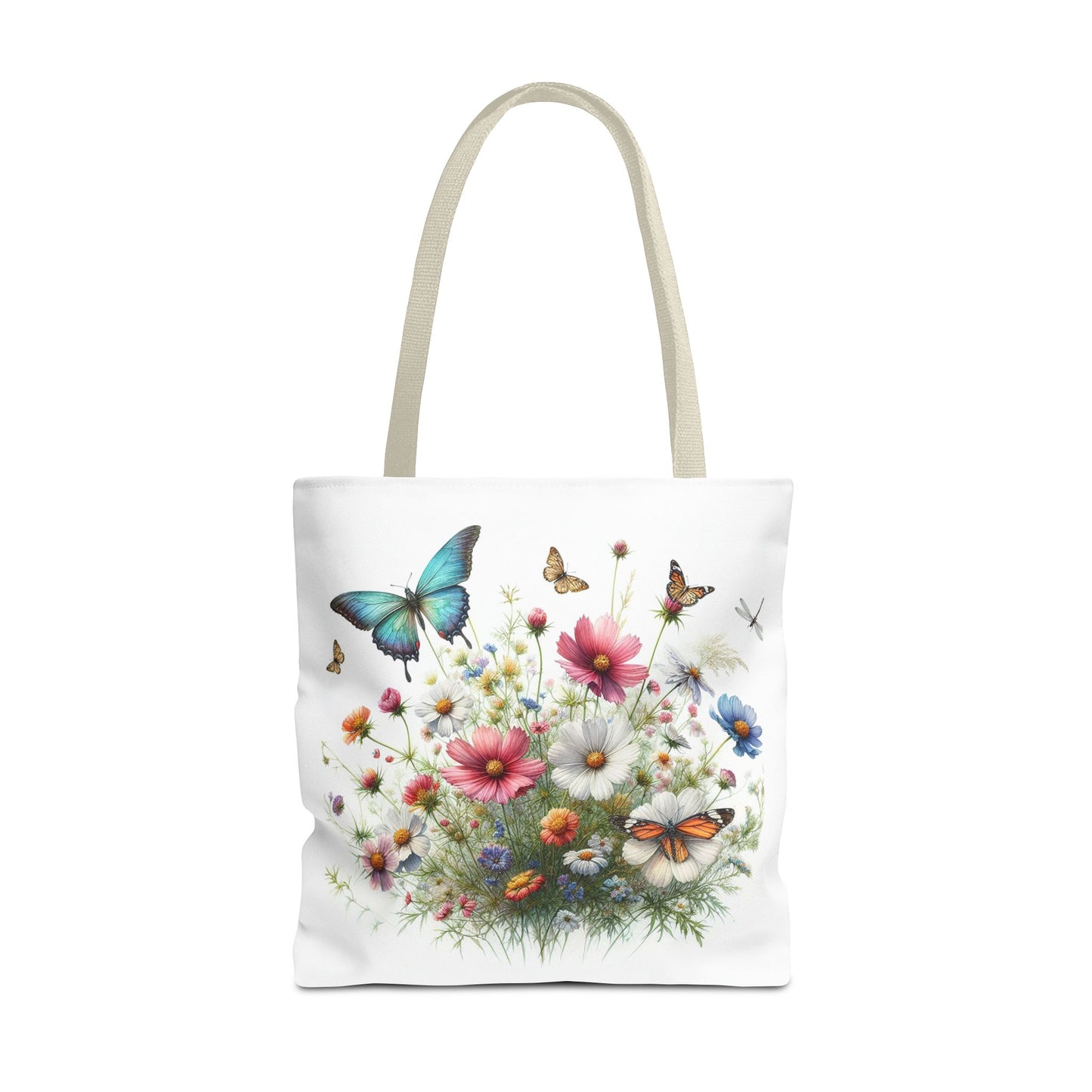 Vibrant Floral Tote Bag, Butterfly Print