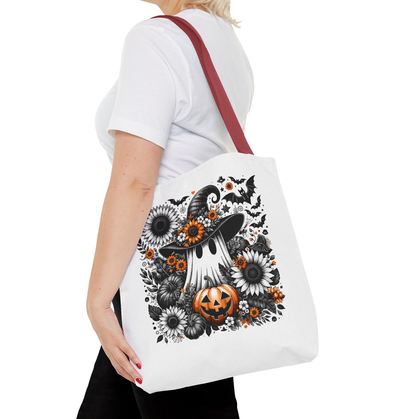 Whimsical Halloween Tote Bag, Pumpkin Ghost Design,