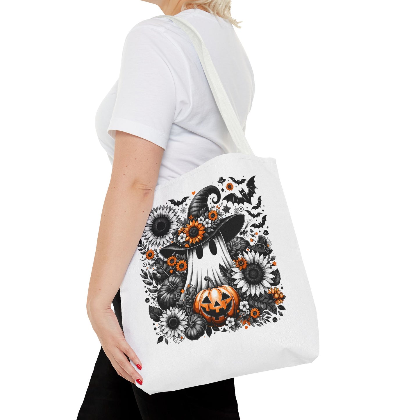 Whimsical Halloween Tote Bag, Pumpkin Ghost Design,