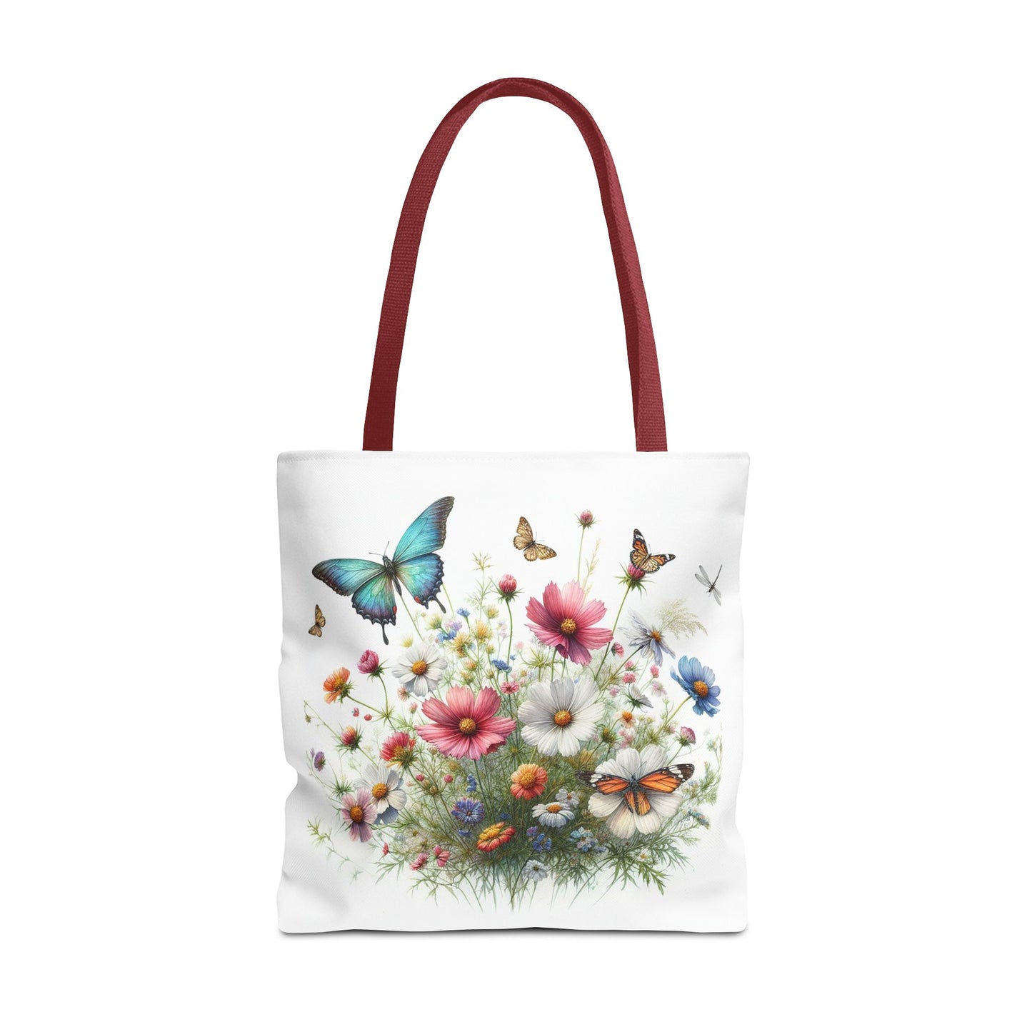 Vibrant Floral Tote Bag, Butterfly Print