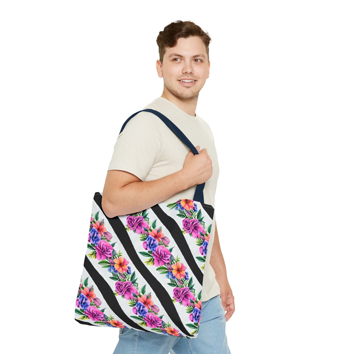 Floral Stripe Tote Bag,