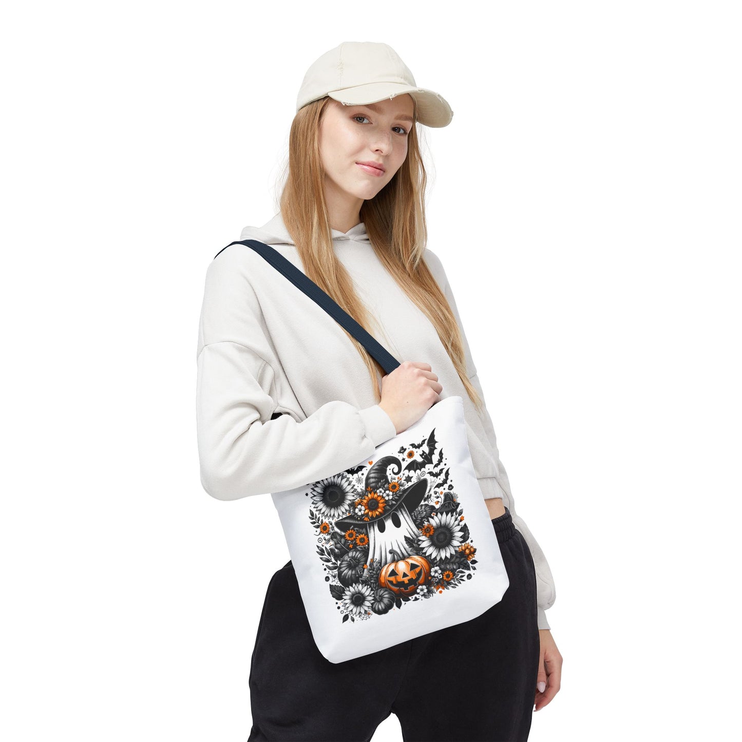Whimsical Halloween Tote Bag, Pumpkin Ghost Design,