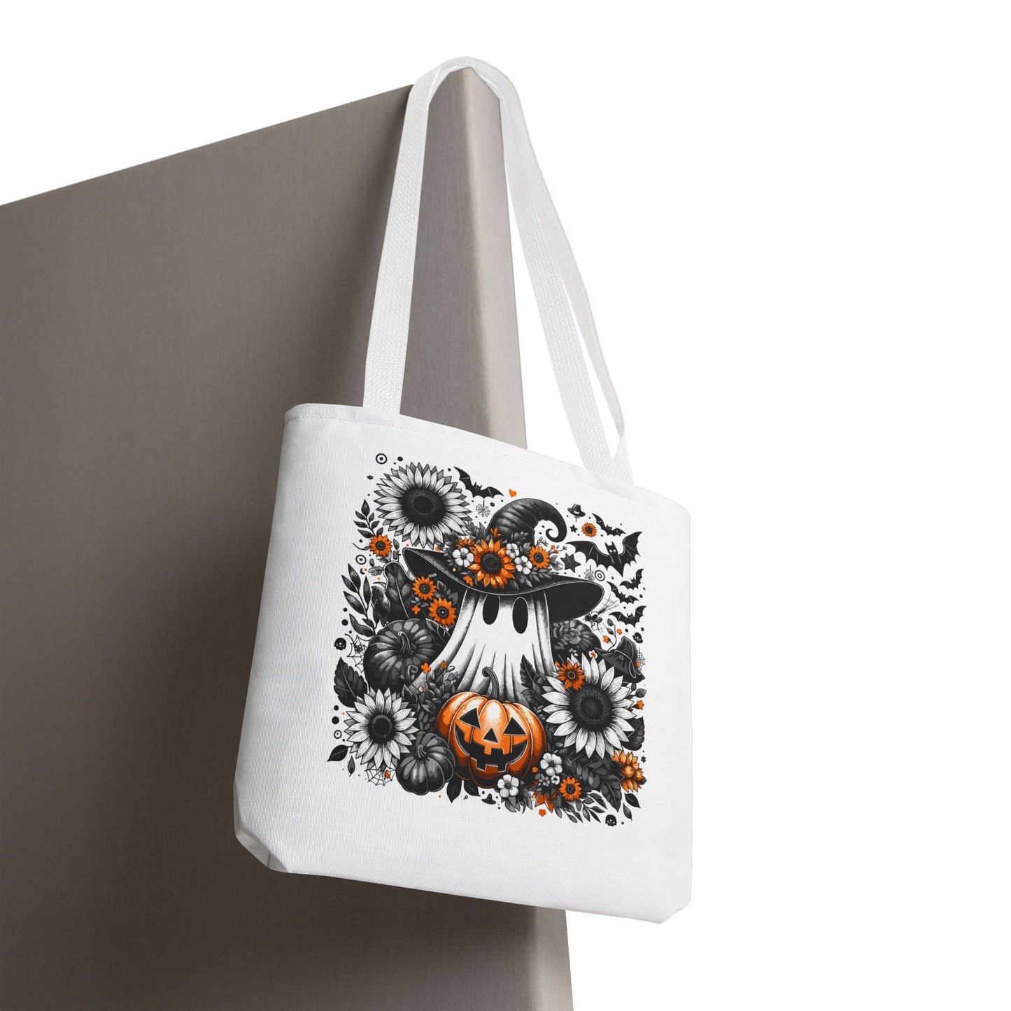 Whimsical Halloween Tote Bag, Pumpkin Ghost Design,