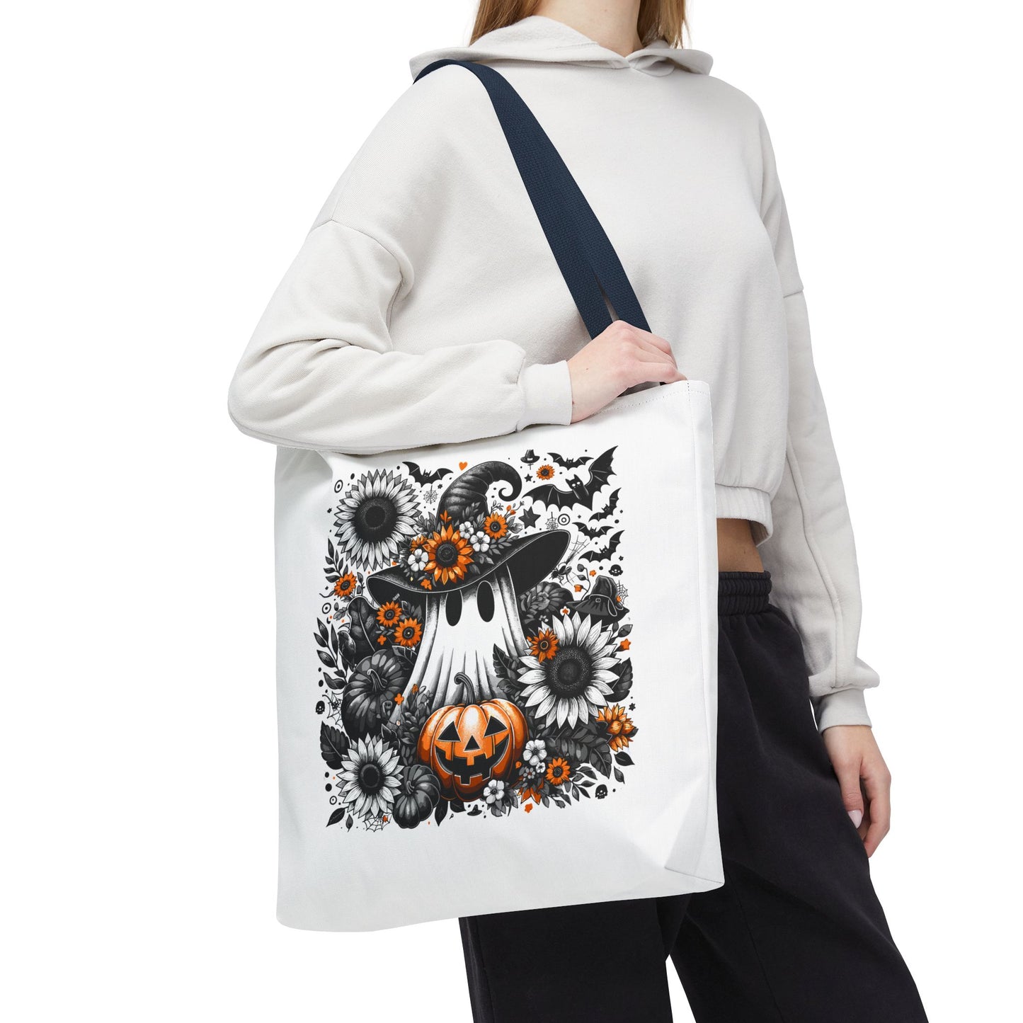 Whimsical Halloween Tote Bag, Pumpkin Ghost Design,