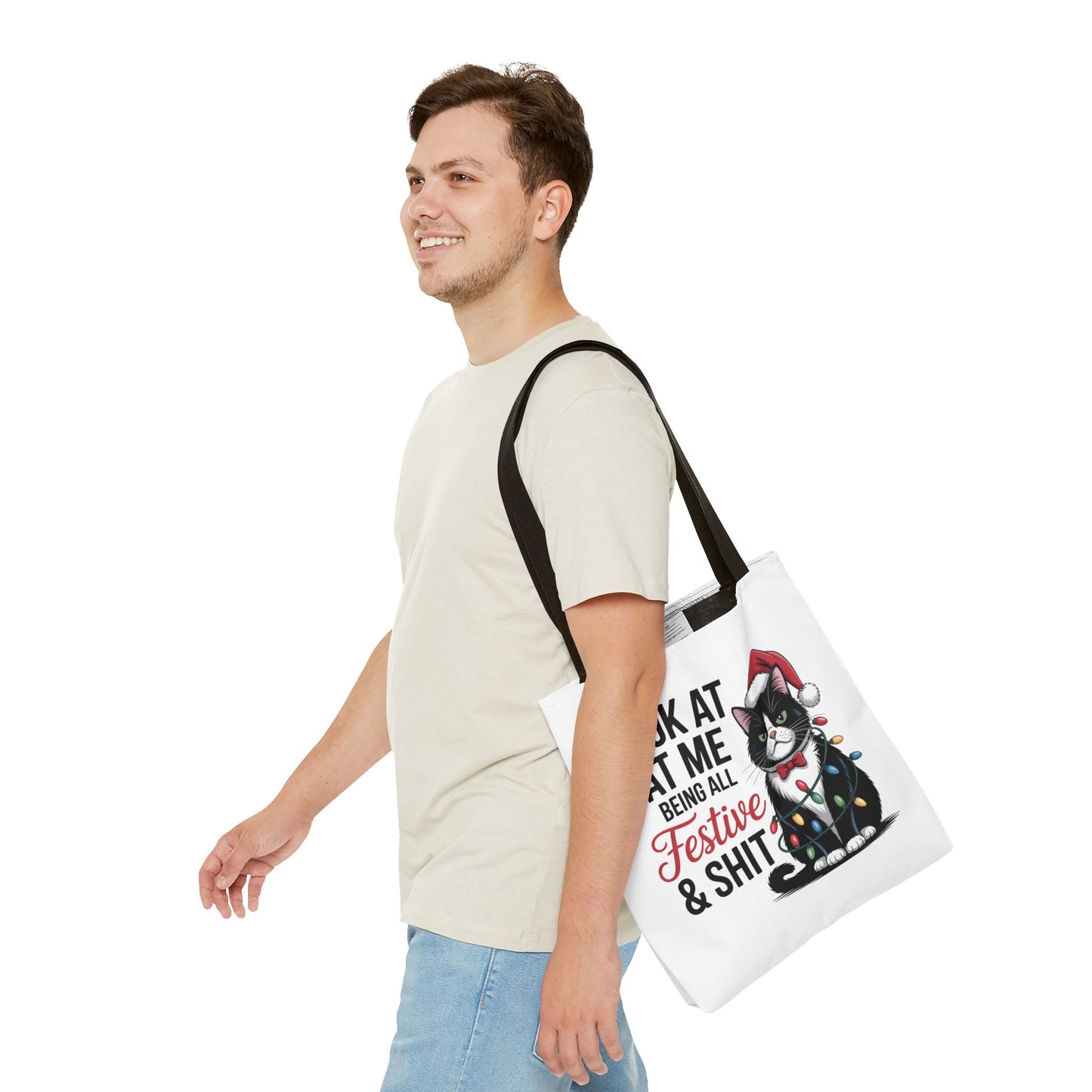 Funny Festive Cat Tote Bag