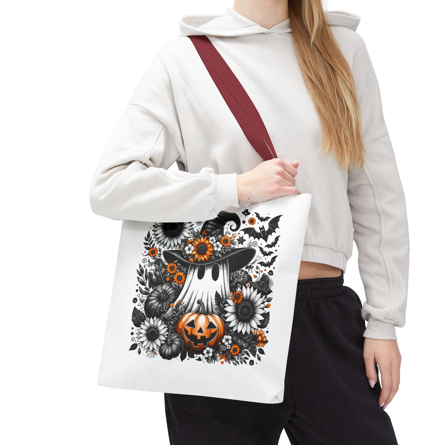Whimsical Halloween Tote Bag, Pumpkin Ghost Design,