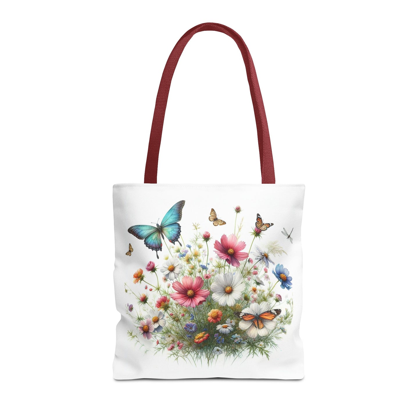 Vibrant Floral Tote Bag, Butterfly Print