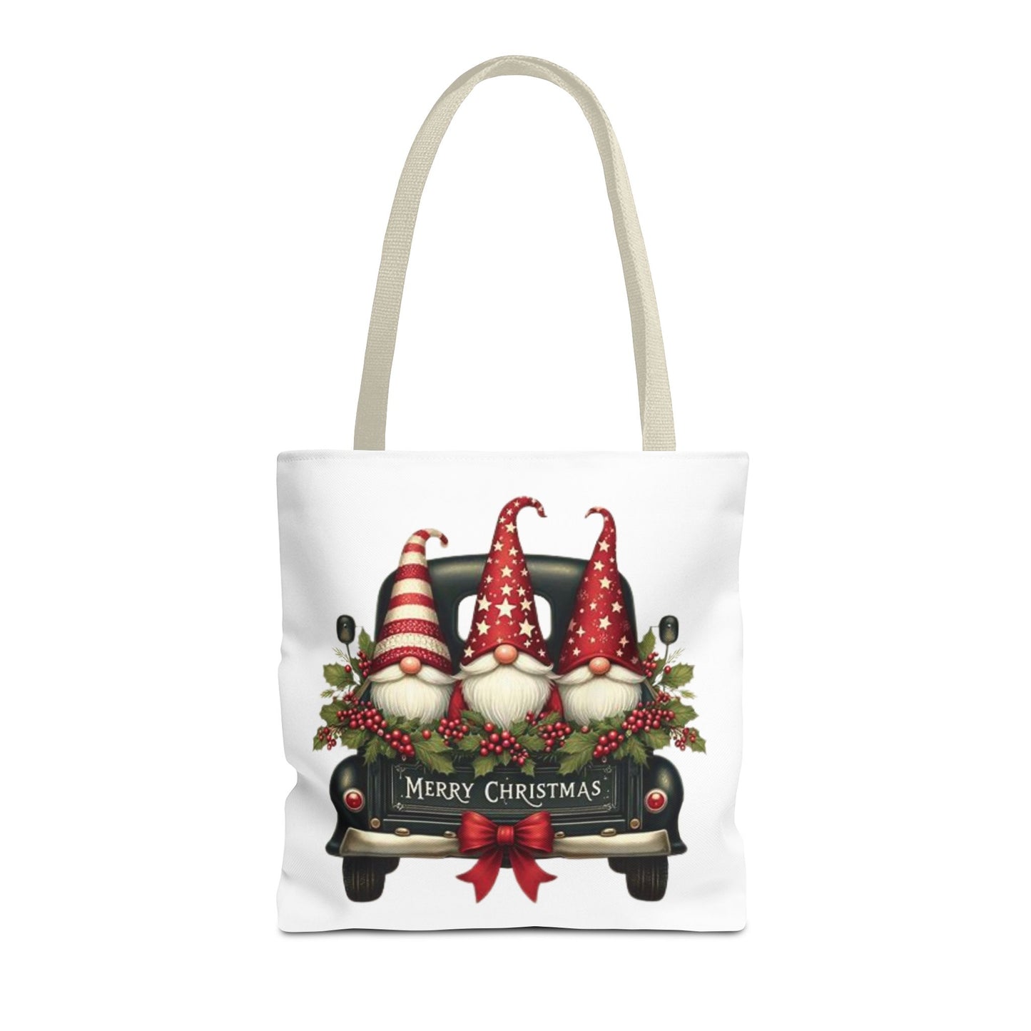 3 Christmas Gnomes in Truck Tote Bag, Fun Holiday Gift