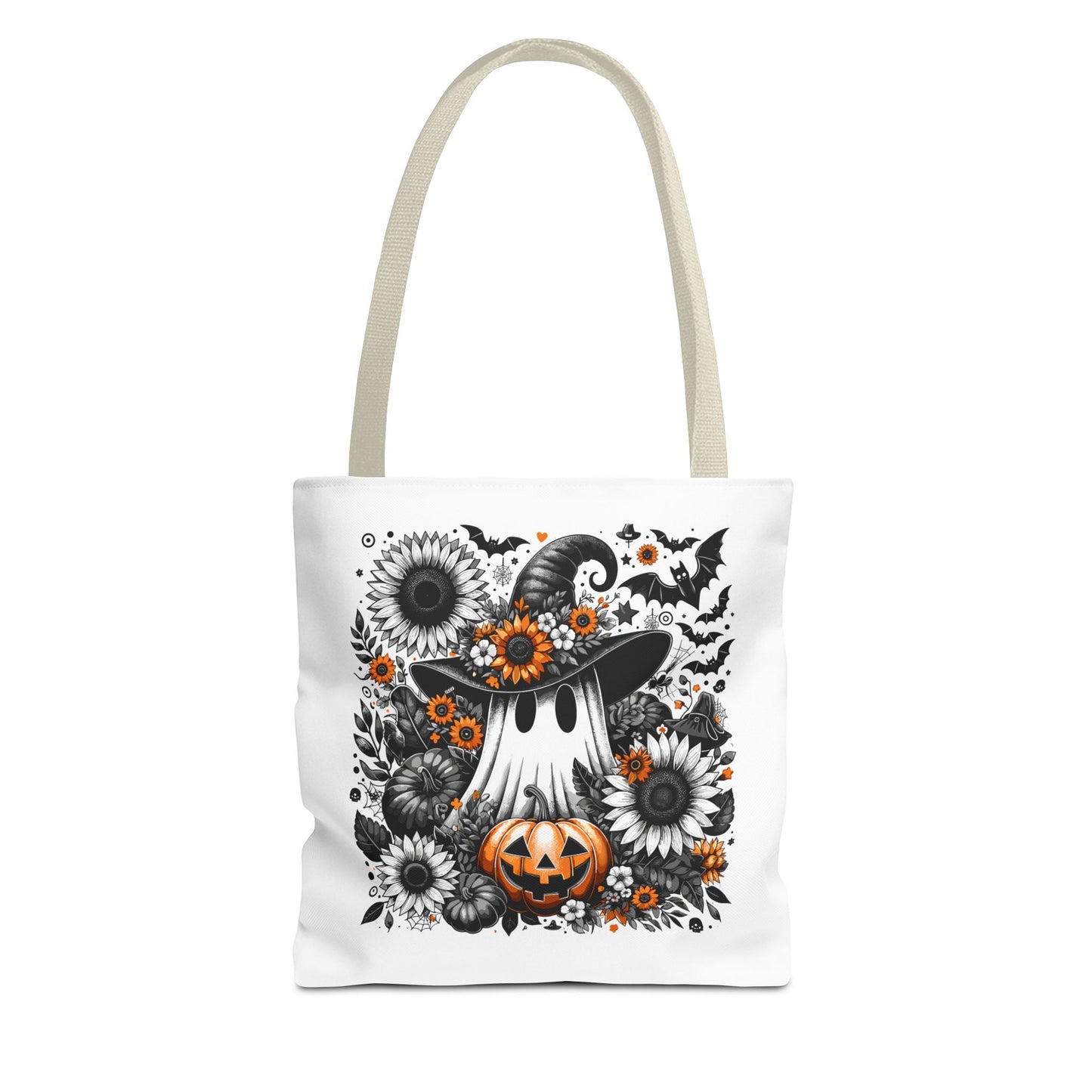 Whimsical Halloween Tote Bag, Pumpkin Ghost Design,