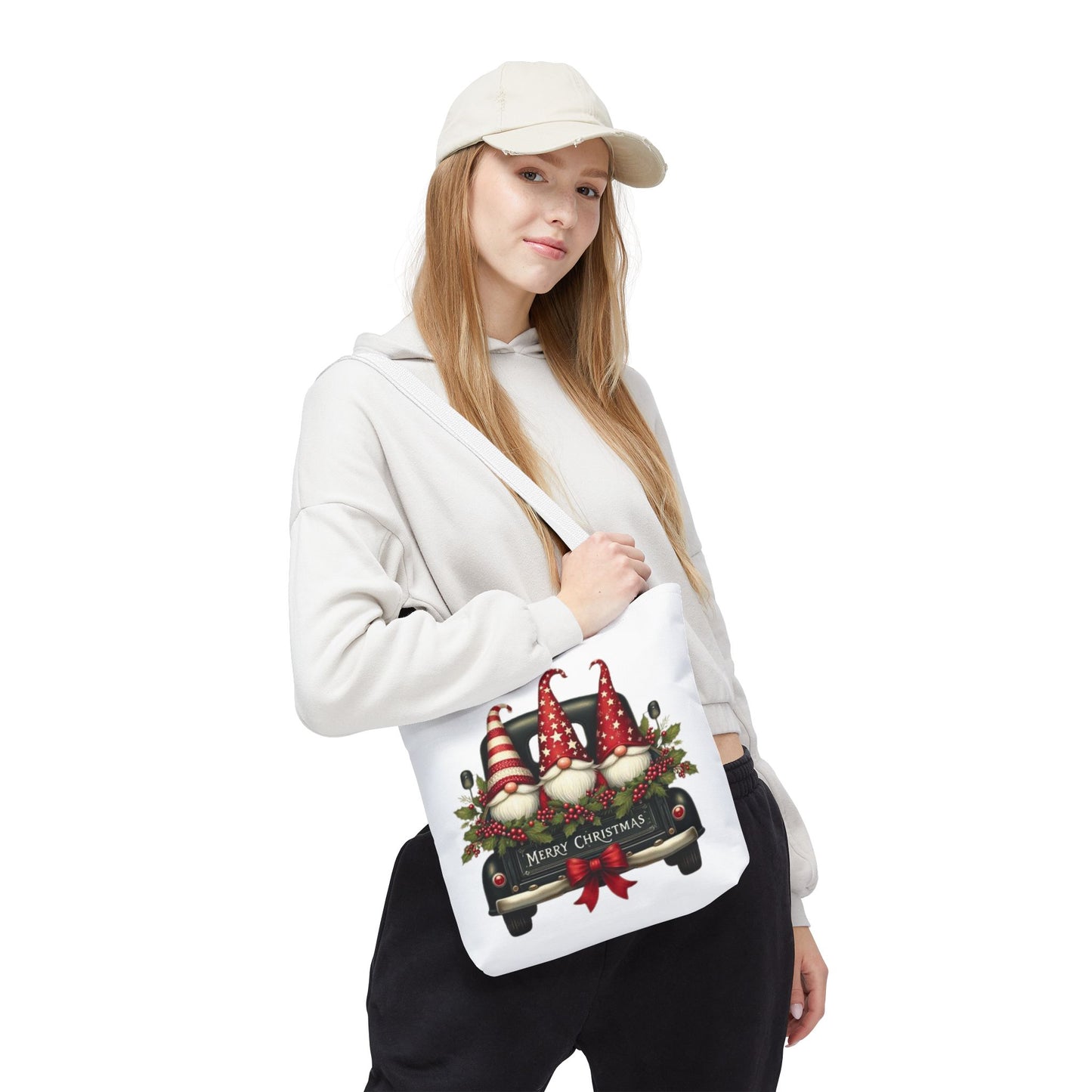 3 Christmas Gnomes in Truck Tote Bag, Fun Holiday Gift
