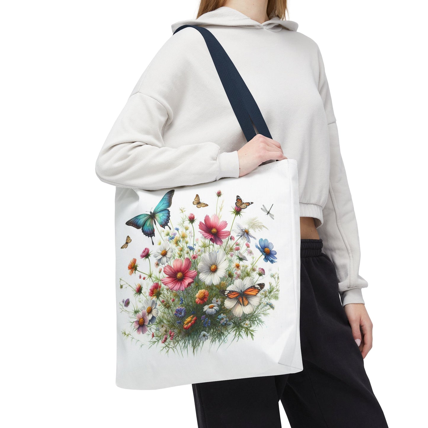 Vibrant Floral Tote Bag, Butterfly Print