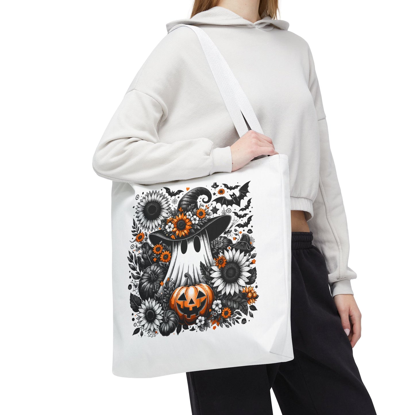 Whimsical Halloween Tote Bag, Pumpkin Ghost Design,