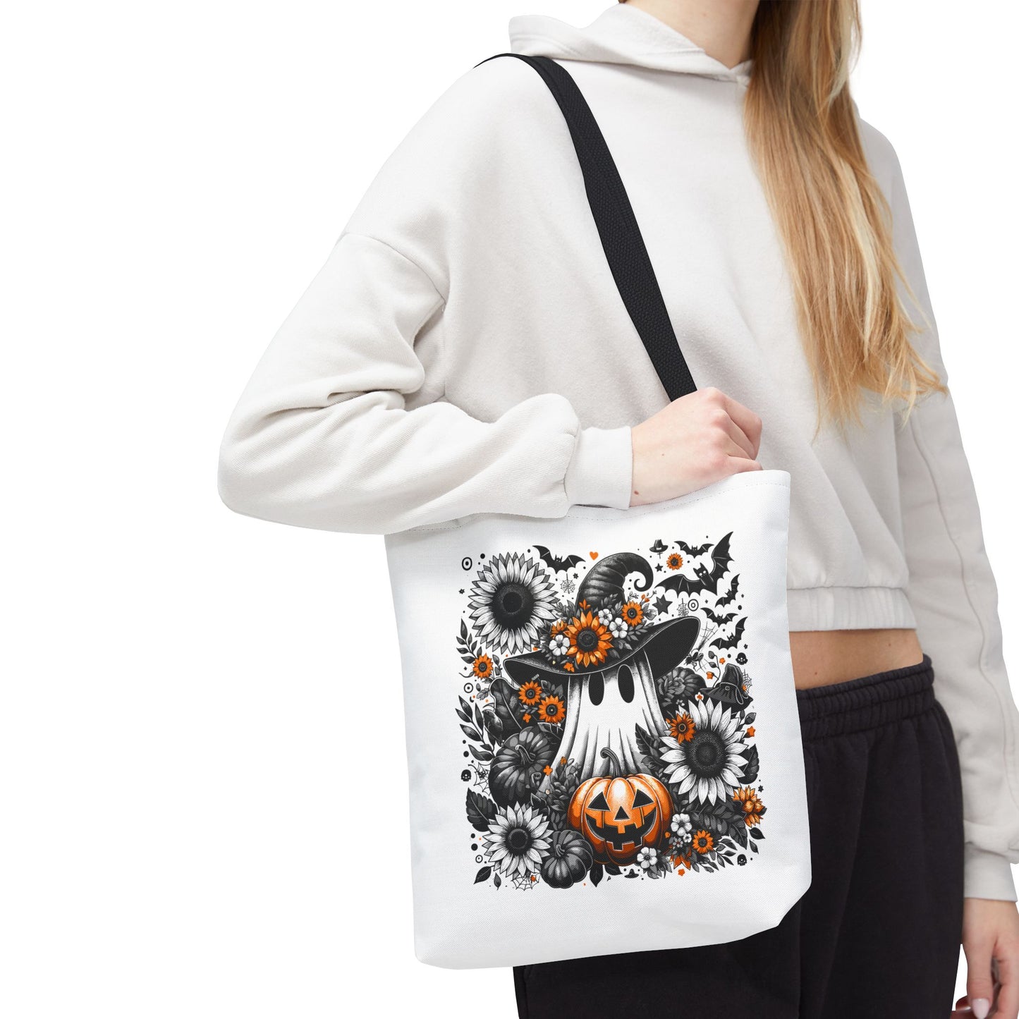 Whimsical Halloween Tote Bag, Pumpkin Ghost Design,
