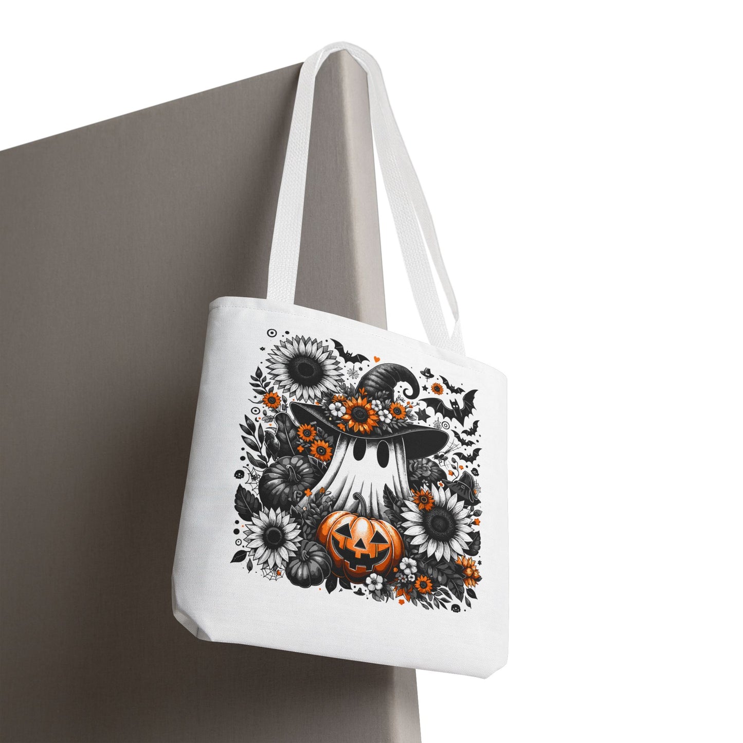Whimsical Halloween Tote Bag, Pumpkin Ghost Design,