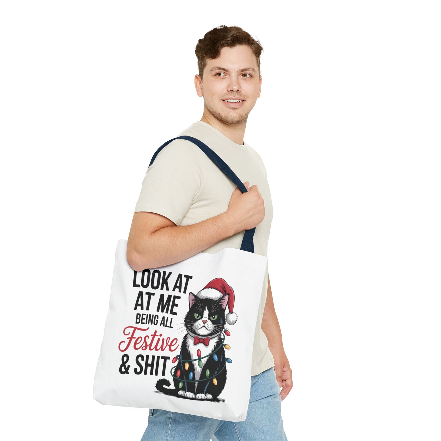 Funny Festive Cat Tote Bag