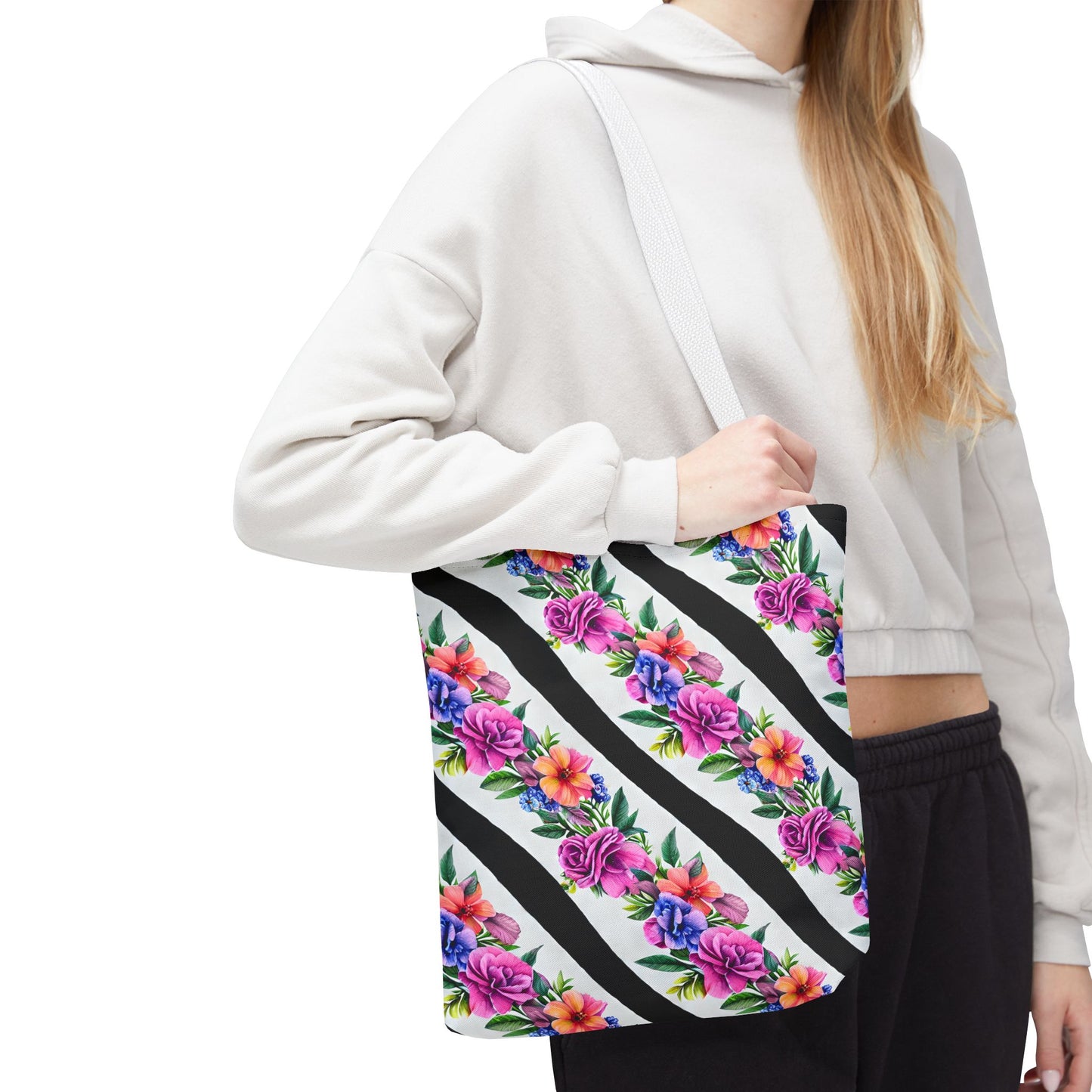Floral Stripe Tote Bag,