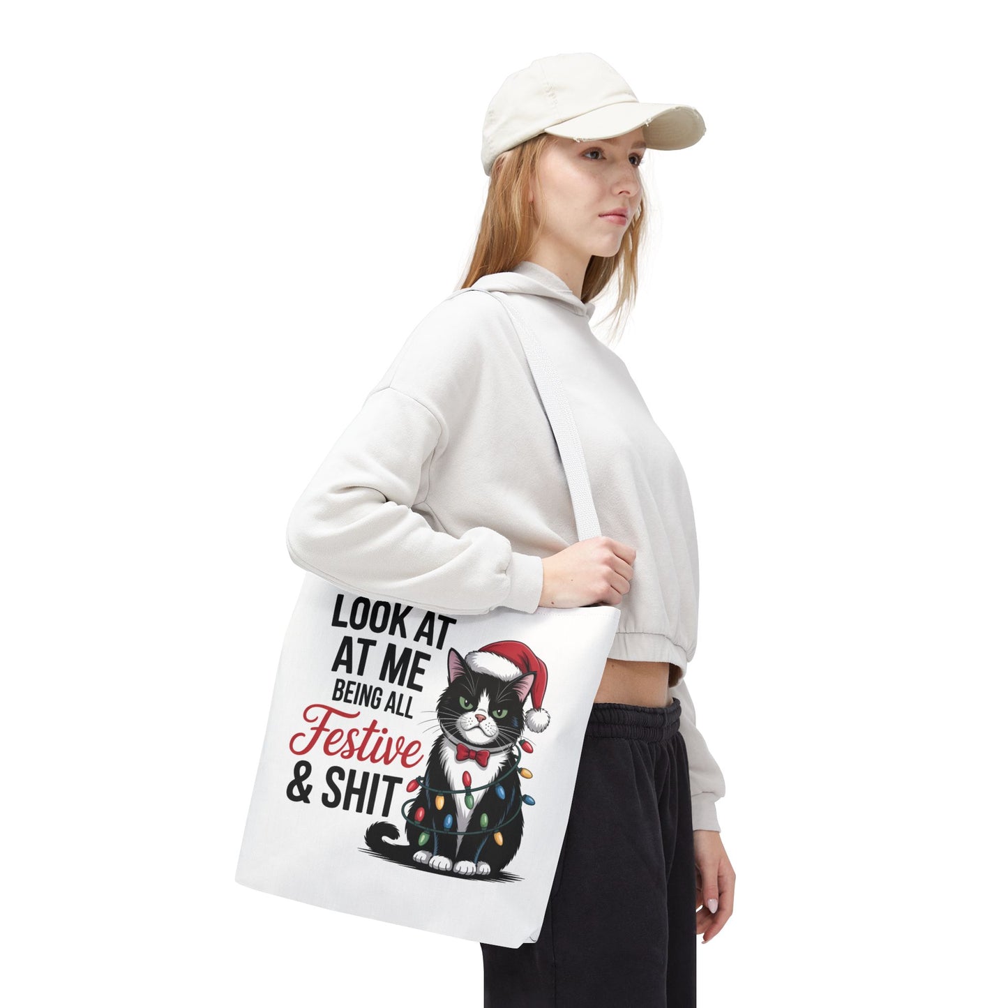 Funny Festive Cat Tote Bag
