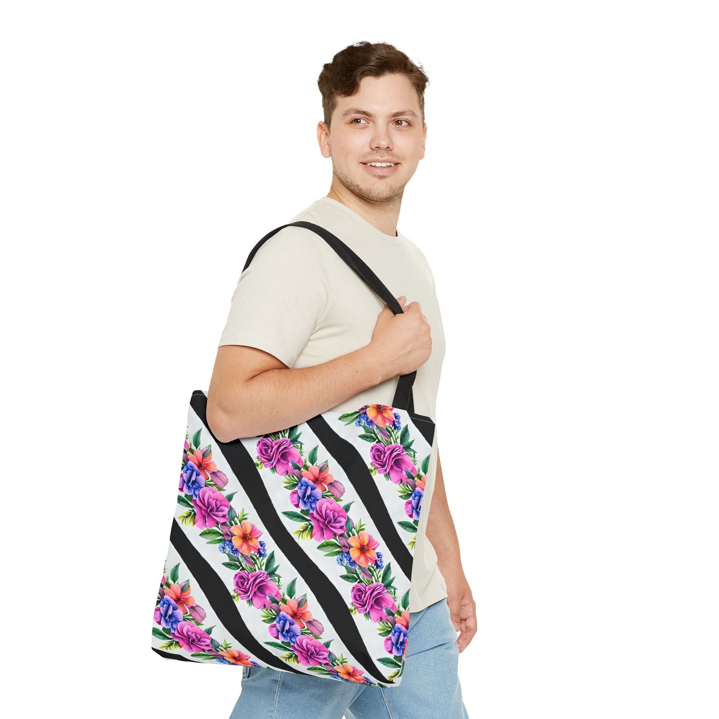 Floral Stripe Tote Bag,