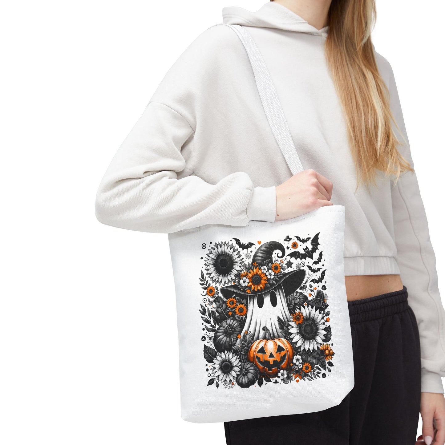 Whimsical Halloween Tote Bag, Pumpkin Ghost Design,