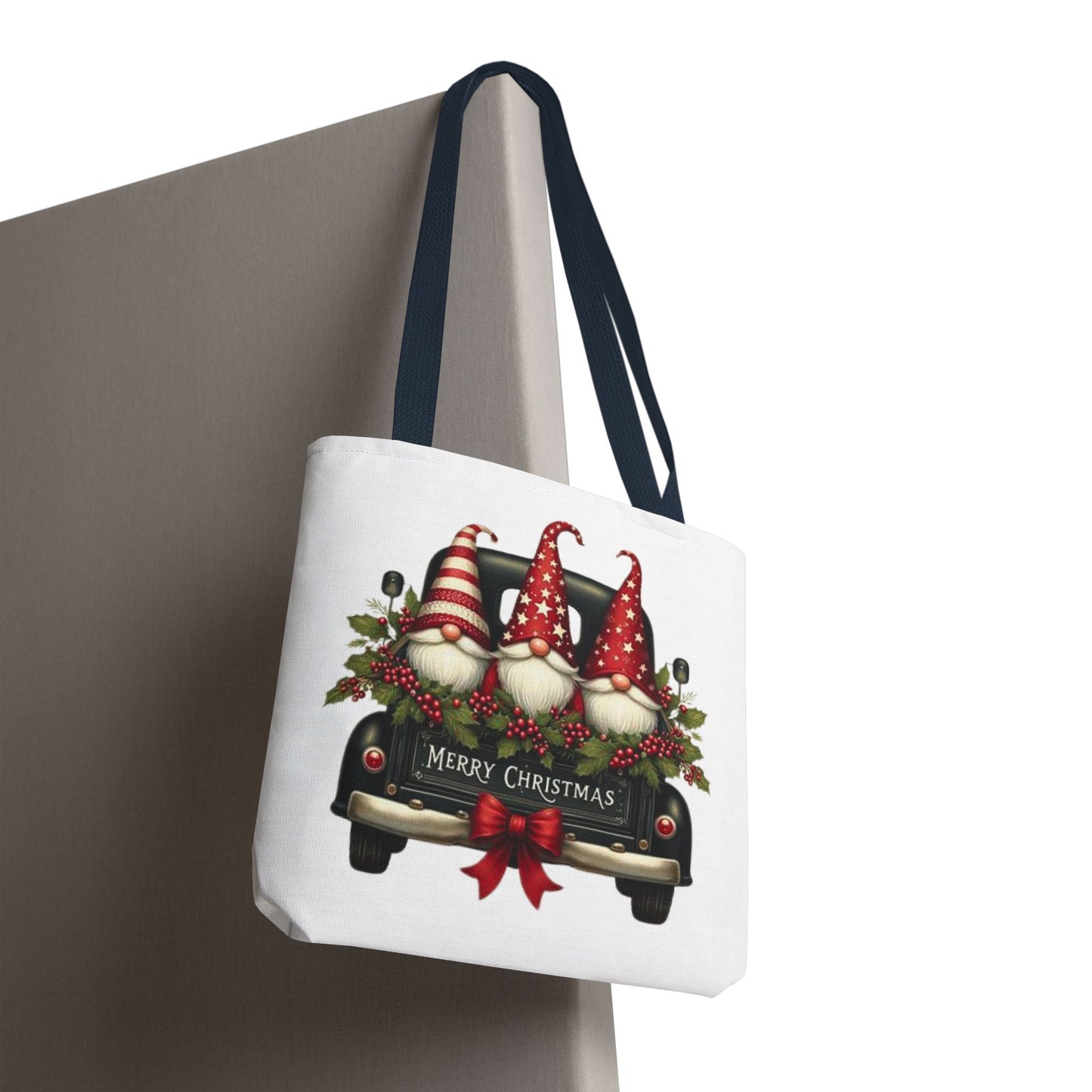3 Christmas Gnomes in Truck Tote Bag, Fun Holiday Gift