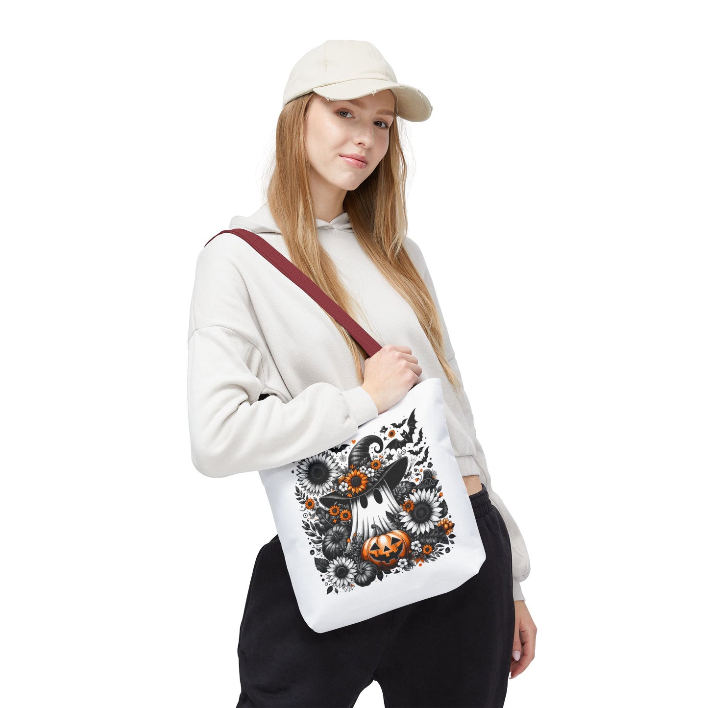 Whimsical Halloween Tote Bag, Pumpkin Ghost Design,