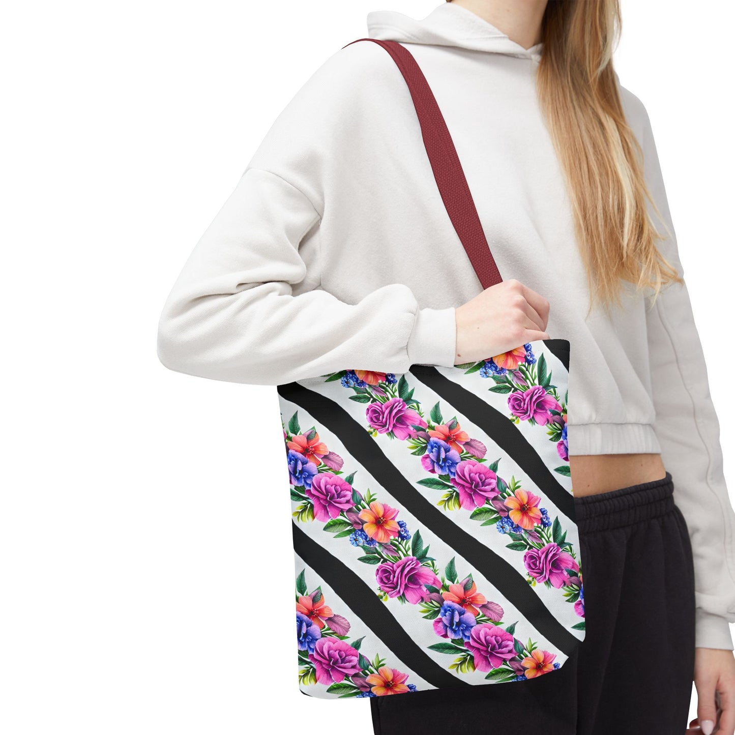 Floral Stripe Tote Bag,