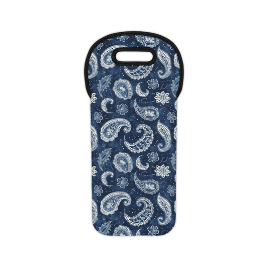 Navy Paisley Wine Tote Bag, Gift for Wine Lovers