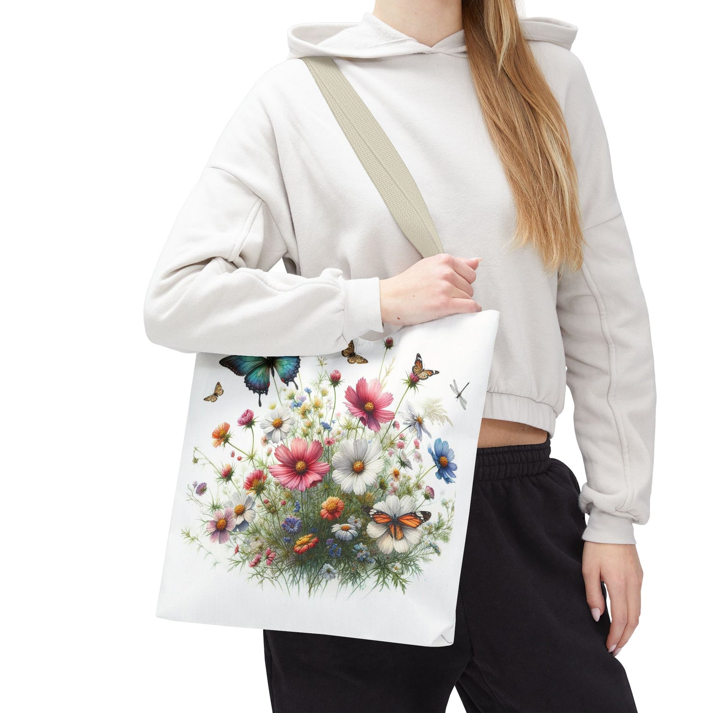 Vibrant Floral Tote Bag, Butterfly Print