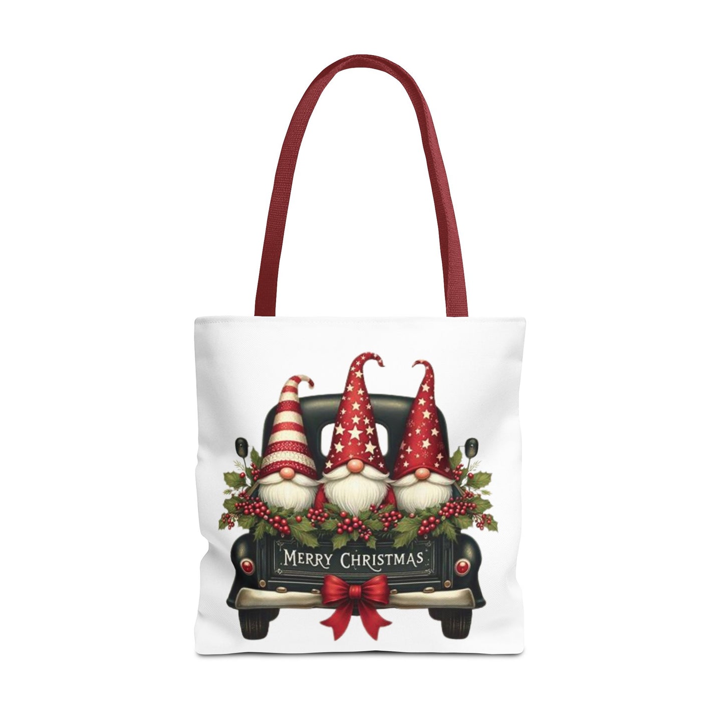 3 Christmas Gnomes in Truck Tote Bag, Fun Holiday Gift