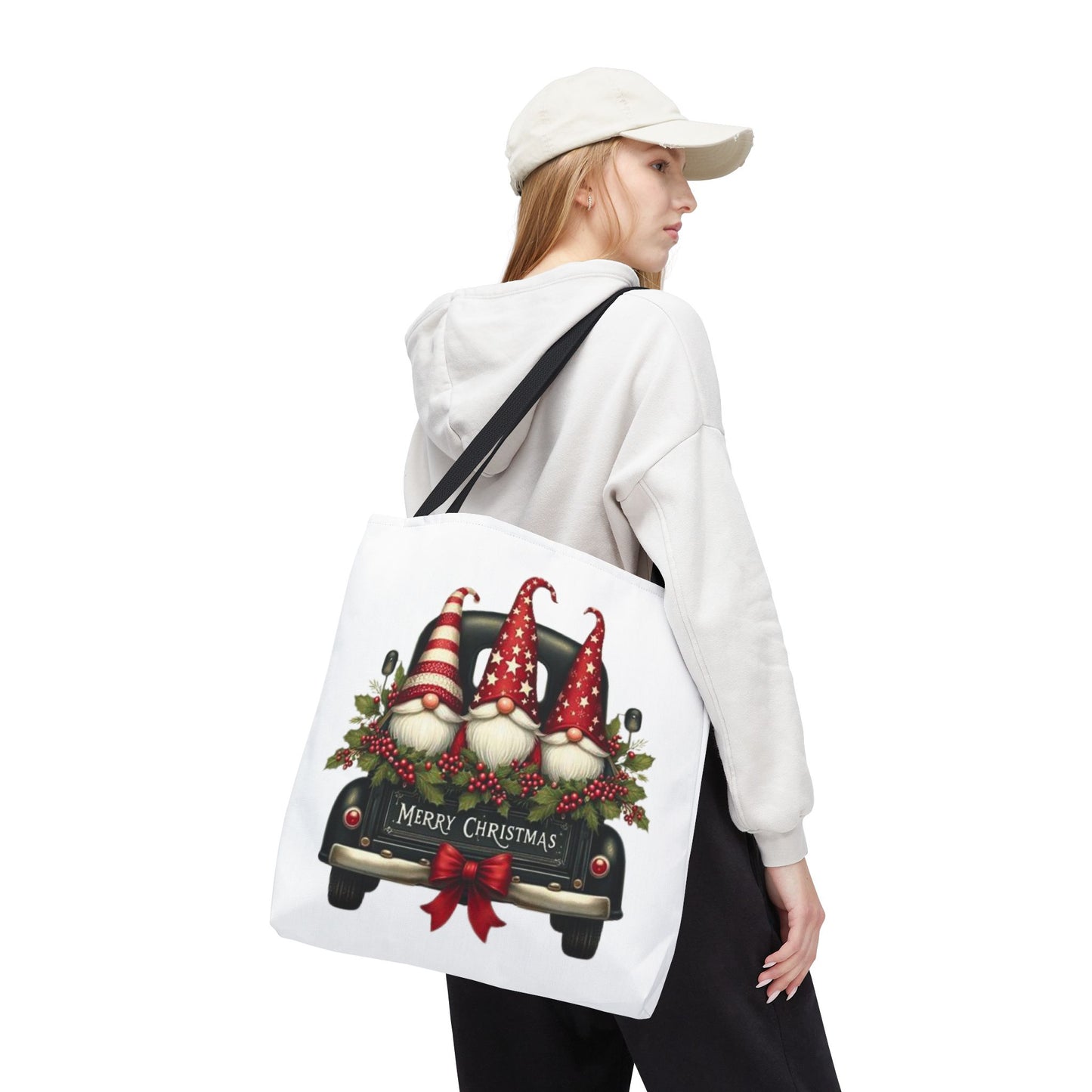 3 Christmas Gnomes in Truck Tote Bag, Fun Holiday Gift