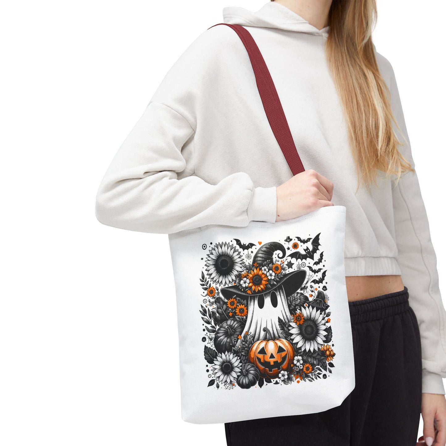 Whimsical Halloween Tote Bag, Pumpkin Ghost Design,
