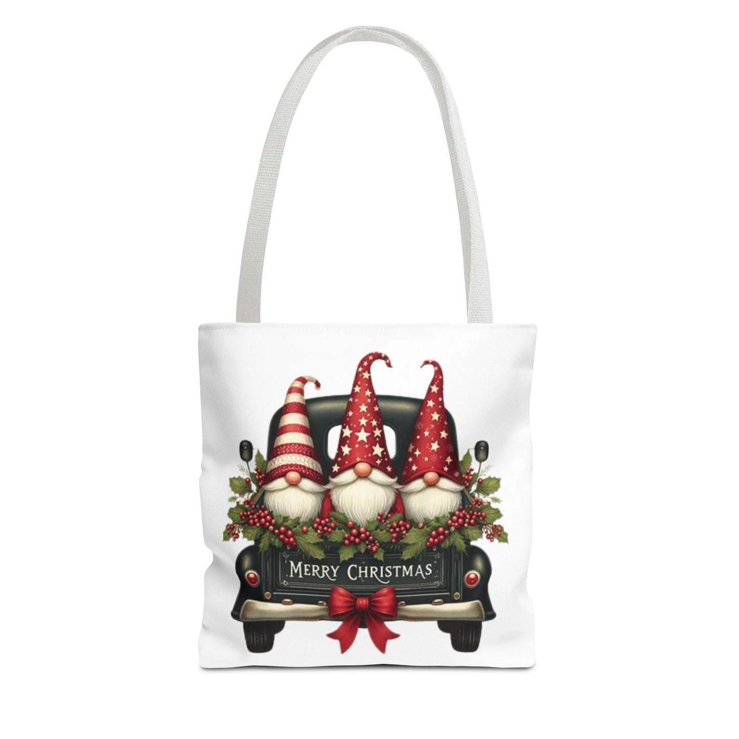 3 Christmas Gnomes in Truck Tote Bag, Fun Holiday Gift
