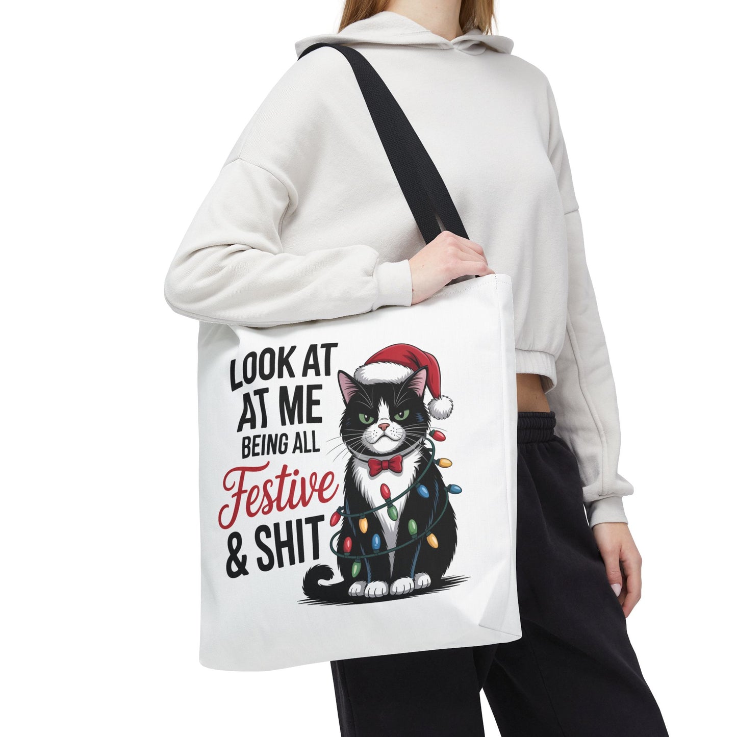 Funny Festive Cat Tote Bag