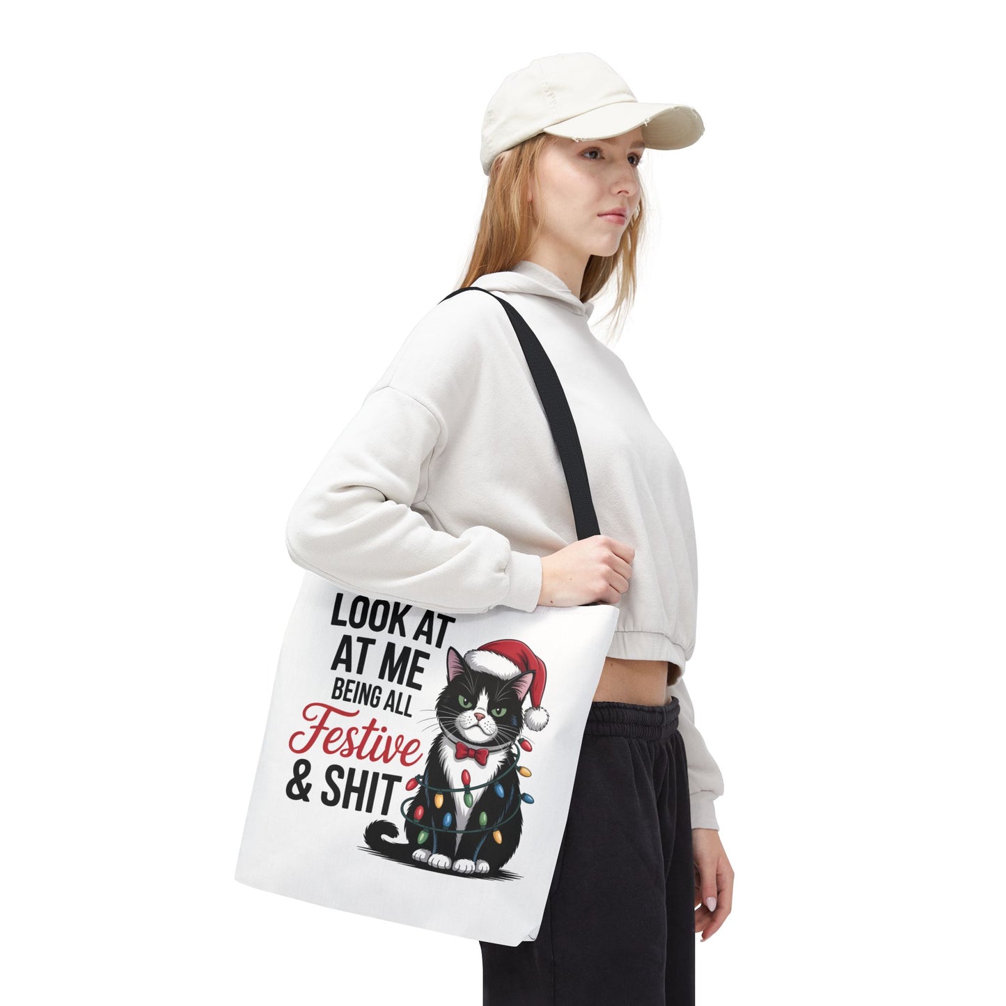 Funny Festive Cat Tote Bag