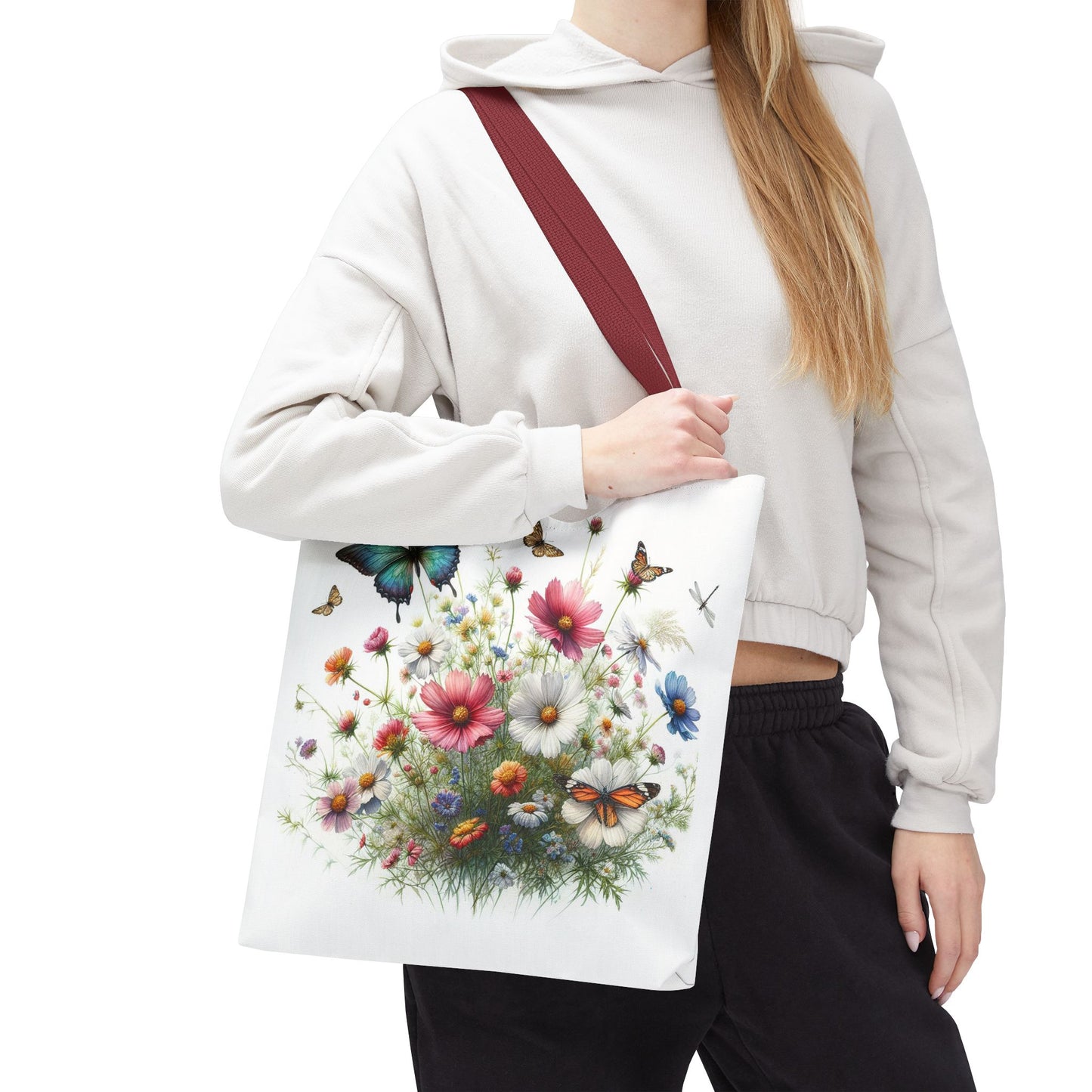 Vibrant Floral Tote Bag, Butterfly Print