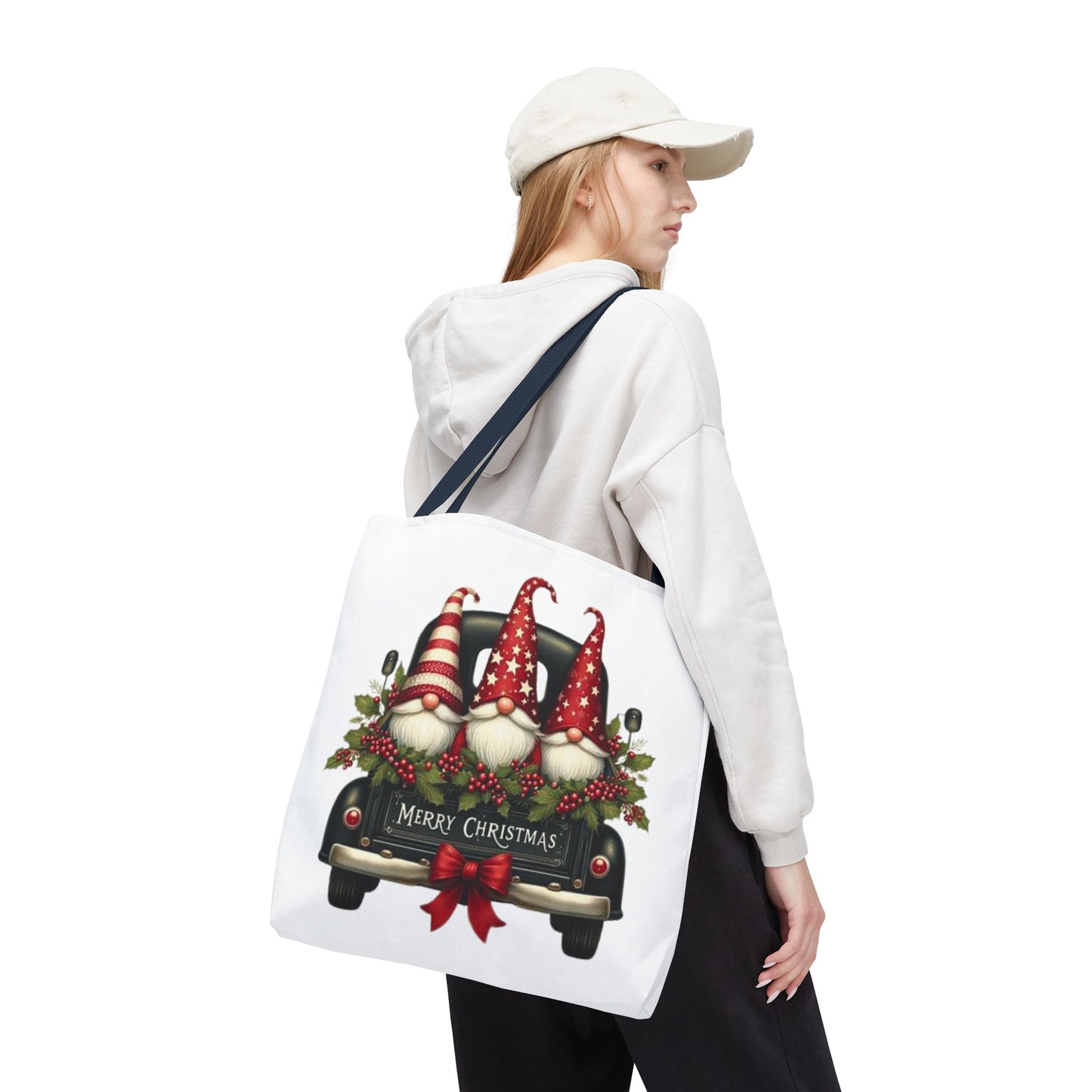 3 Christmas Gnomes in Truck Tote Bag, Fun Holiday Gift