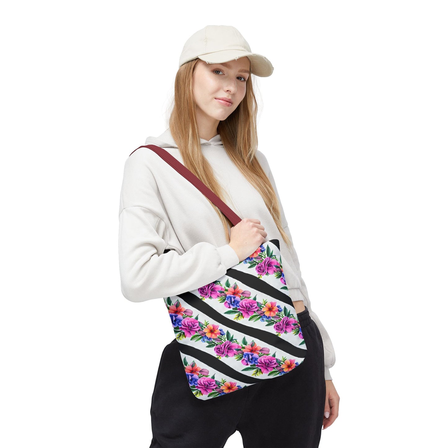 Floral Stripe Tote Bag,