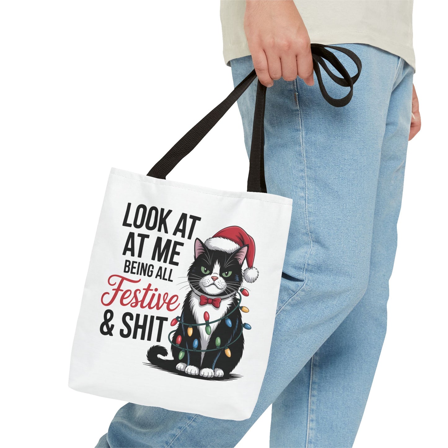 Funny Festive Cat Tote Bag