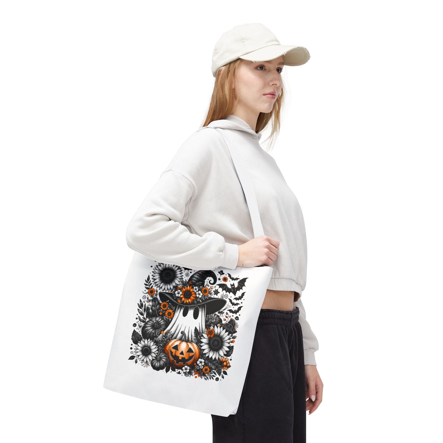 Whimsical Halloween Tote Bag, Pumpkin Ghost Design,