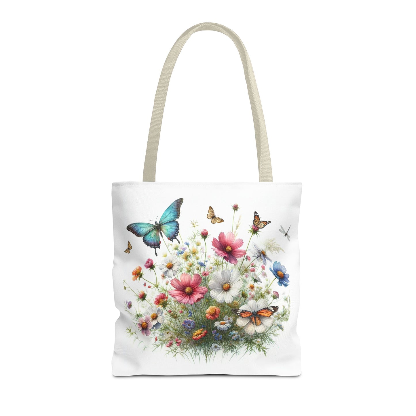 Vibrant Floral Tote Bag, Butterfly Print