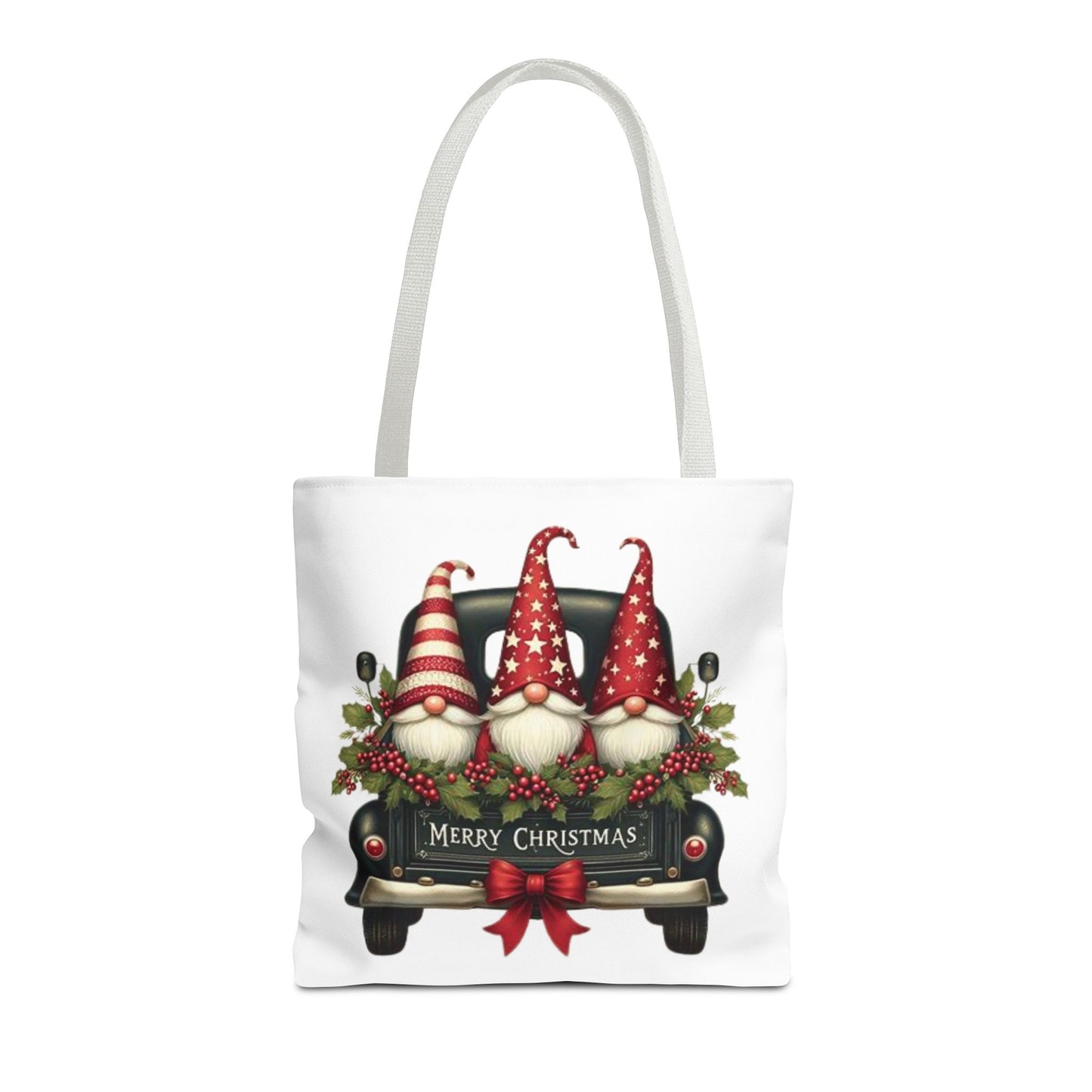 3 Christmas Gnomes in Truck Tote Bag, Fun Holiday Gift