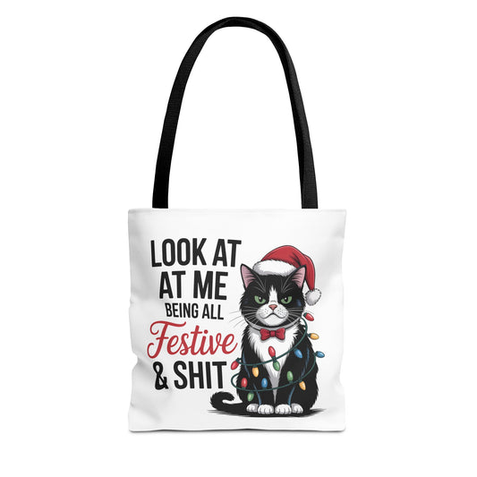 Funny Festive Cat Tote Bag